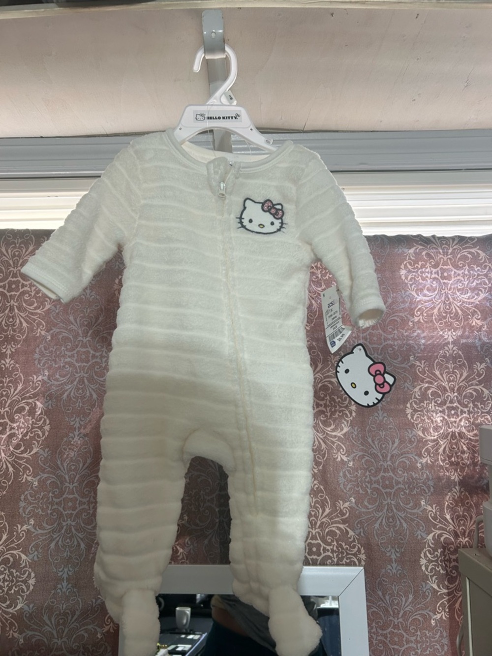 Hello Kitty Cream Plush Zip-Up Hoodie with Pink Bow Accent